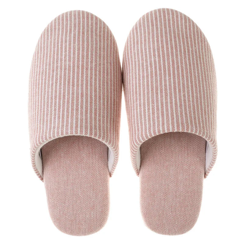 Japanese Style Mute Slippers Women Men Home Cotton Slipper Breathable Fabric Couple Spring Summer Shoes Suede Sole Ladies Slides