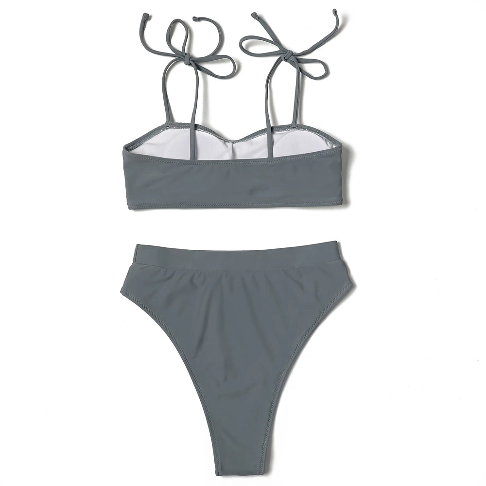 ZTVitality Solid Wrinkles High Waist Bikini 2022 New Padded Lace Up Swimsuit Sexy Swimwear Women Brazilian Bathing Suit Biquini
