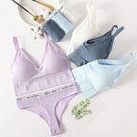 Women Seamless Bra Panties Set Sexy Thongs Sports Bra Crop Top Female Sexy Lingerie Set Fitness Stretchy Underwear Set