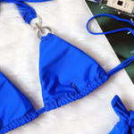 Luxury Rhinestones Bikin 2026 New Women Solid Red Blue Bandage Cross Diamond Thong Swinsuit Beach Bathing Suit Swimwear Biquini