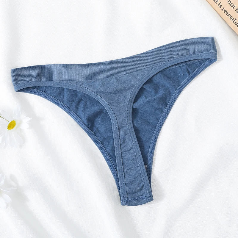 5Pcs/Set Women Brazilian Panties High Waist Thongs G-string Female Underpants Solid Color T-back Underwear Sexy Lingerie M-XL