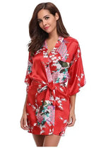 Silk Satin Wedding Bride Bridesmaid Robe Floral Bathrobe Short Kimono Robe Night Robe Bath Robe Fashion Dressing Gown For Women