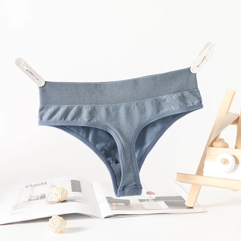 Breathable Cotton Lady thong Solid Color Women's T-back Sexy Elastic waistband T-Pants Seamless G-String Cotton Crotch Knickers