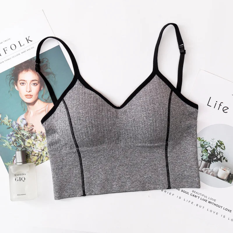 Women Tanks Top Low Back Crop Top Underwear Female Crop Sport Seamless Tops Sexy Lingerie Backless Removable Padded Camisole