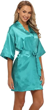 plain Satin Robes hot pink champagne silver Kimono bathrobe Women's Simplicity Pajamas Wedding Party robes short S-XXL