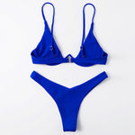 Sexy Underwire Bikini 2026 Mujer Women Solid Red Push Up Bra Thong Swimsuit Haler V Neck Bathing Suit Mini Micro Thong Swimwear