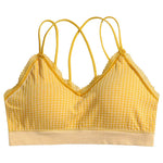 Gingham Lace Cross-Back Bralette Wireless Wrap Bra Sexy Lingerie Stretchy Beauty Cross Back Underwear Plaid Lace Trim Tube Bra