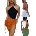 Summer Ladies Sexy Backless Chest Wrap Women Solid Color Hanging Neck Lace-Up Sleeveless Knitted Camisole Irregular Hem Top