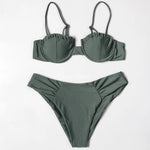 ZTVitality Solid Swimwear Women 2025 Newest Push Up Sexy Bikini Padded Bra Underwire Mid Waist Folds Swimsuit Brazilian Biquini