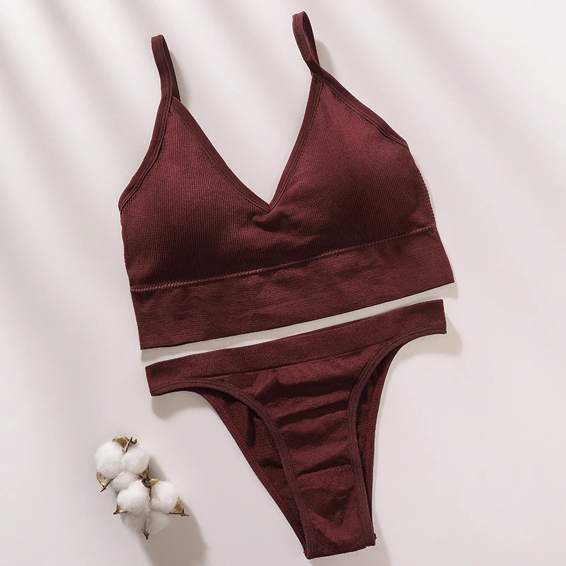 Sexy Women Bra Panties Set High Rise G-String Sports Bra Top Seamless Underwear Fitness Bra Top Female Lingerie Set Intimates