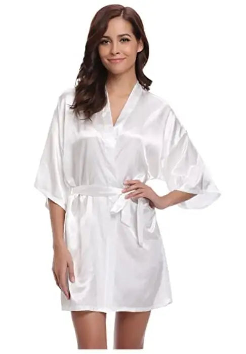 New Silk Kimono Robe Bathrobe Women Silk Bridesmaid Robes Sexy Navy Blue Robes Satin Robe Ladies Dressing Gowns