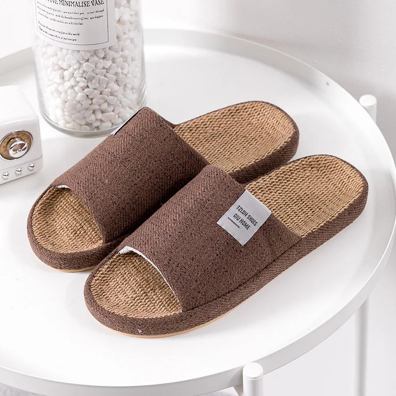 Breathable Flax Slippers Women Men Indoor Mute Slipper Anti-slip Lovers House Floor Shoes SoftLadies Summer Home Slides