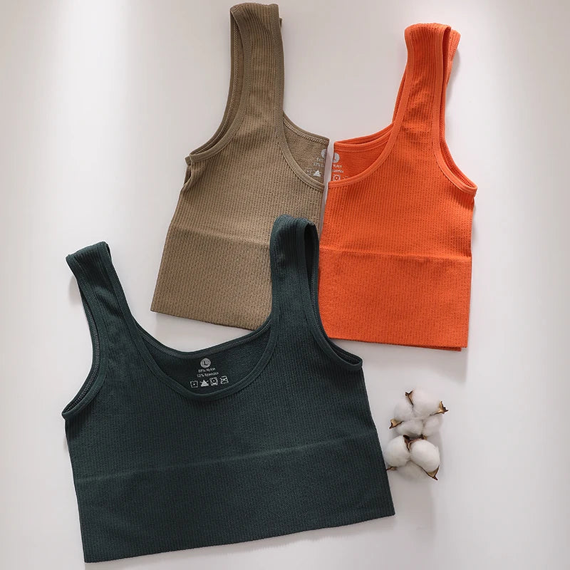 Women Crop Top Seamless Underwear Ribbed Bralette O Neck Bra Tops Female Bra Crop Top Fashion Tanks Top Streetwear Camisole