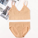 Women Seamless Bra And Panties Set U Back Bra Crop Top Sexy Lingerie Set No Pads Brassiere Low Rise Briefs Ladies Underwear Set
