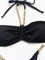 New Halter Ribbed Brazilian Bikini Female Swimsuit Women Swimwear Two pieces Bikini set Metal Chains Bather Bathing Suit Swim