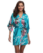 Silk Satin Wedding Bride Bridesmaid Robe Floral Bathrobe Short Kimono Robe Night Robe Bath Robe Fashion Dressing Gown For Women