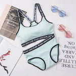 Soft Stripe Cotton Women's Underwear Set Sexy Beauty Back Tops Letter Print Shoulder strap Bralette With Panties 2-pieces Suit