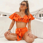 Two-Pieces Women Floral 2025 Push-Up Padded Bra Ruffles Bandage Bikini Set Swimsuit Swimwear Bathing Suit Beachwear Biquini