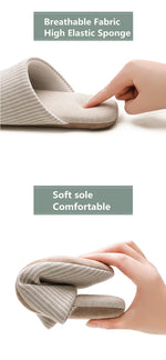 Japanese Style Mute Slippers Women Men Home Cotton Slipper Breathable Fabric Couple Spring Summer Shoes Suede Sole Ladies Slides