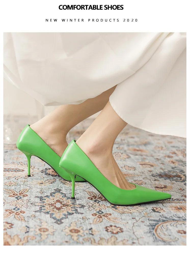 Pumps shoes Women Fashion Office Basic High Heels Work Lady Shoes Black Pink Green Thin Heels Brand Point Toe998