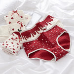 1PC Cotton Panties Soft Underwear Women Mid-Waist Briefs Female Red Strawberry Hearted Print Design Ladies Sexy Lingerie Panty