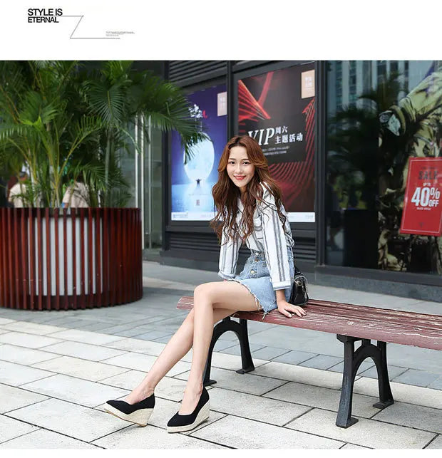 Suede princess women wedge shoes pointed toe pumps high heels platform Mary Jane office lady pumps party espadrilles cute shoesb
