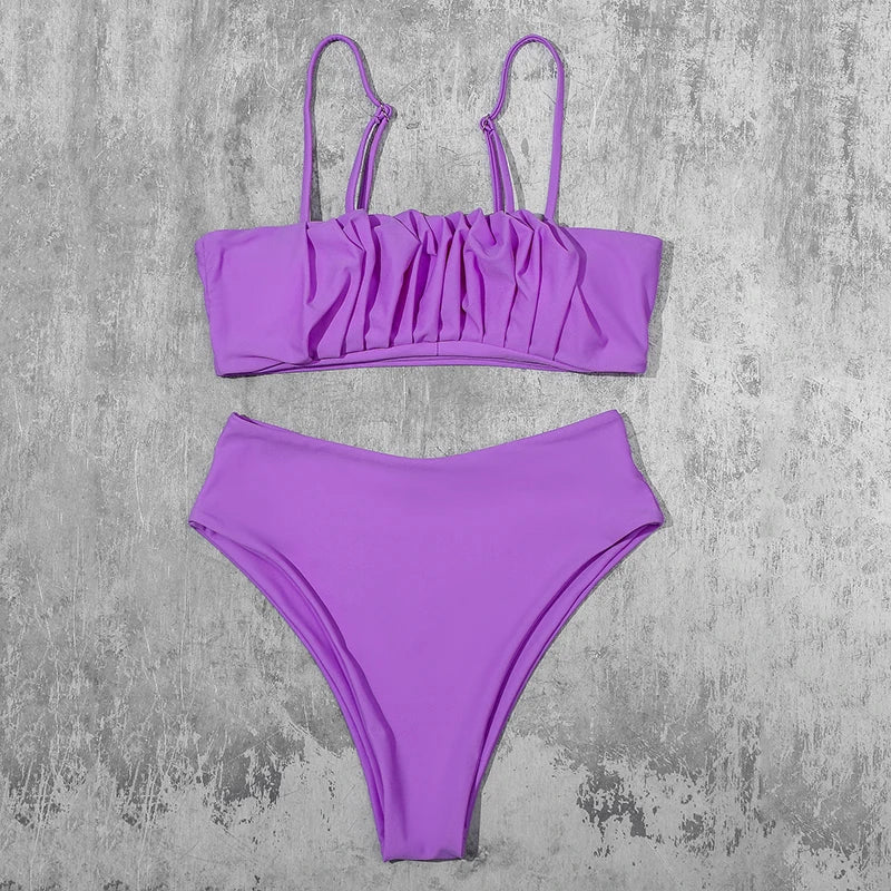 ZTVitality Folds Green Bikinis 2025 New Arrival Sexy Bikini Push Up Straps Padded Bra High Waist Swimsuit Female Swimwear Women