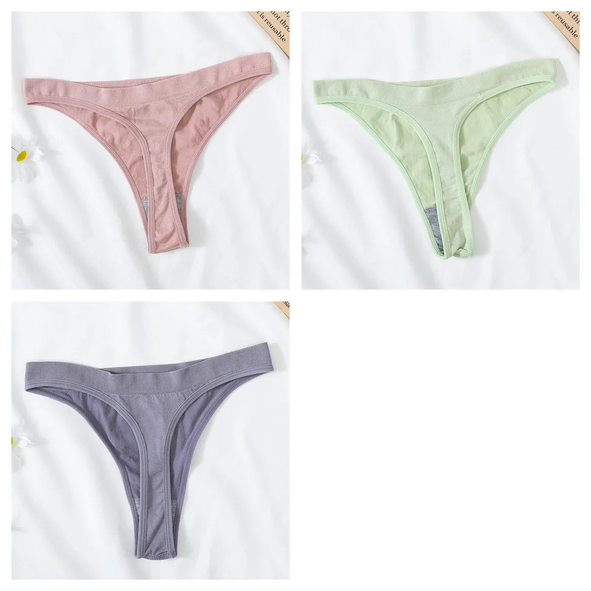3PCS/Set Seamless G-string Panties Women Underwear Female Underpants Low Waist Thong Sexy Lingerie Seamless Sports Panties