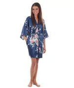 Wholesale Flower&Peacock Kimono Bathrobe Women Satin Soft Sleepwear Sexy Mini Bride Bridesmaid Wedding Robe Dressing Party Gown