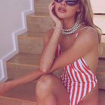 2025 Sexy Backless Striped Women Swimwear One Piece Swimsuit Female monokini High cut Trikini V Neck Bathing Suit Swim Bodysuit