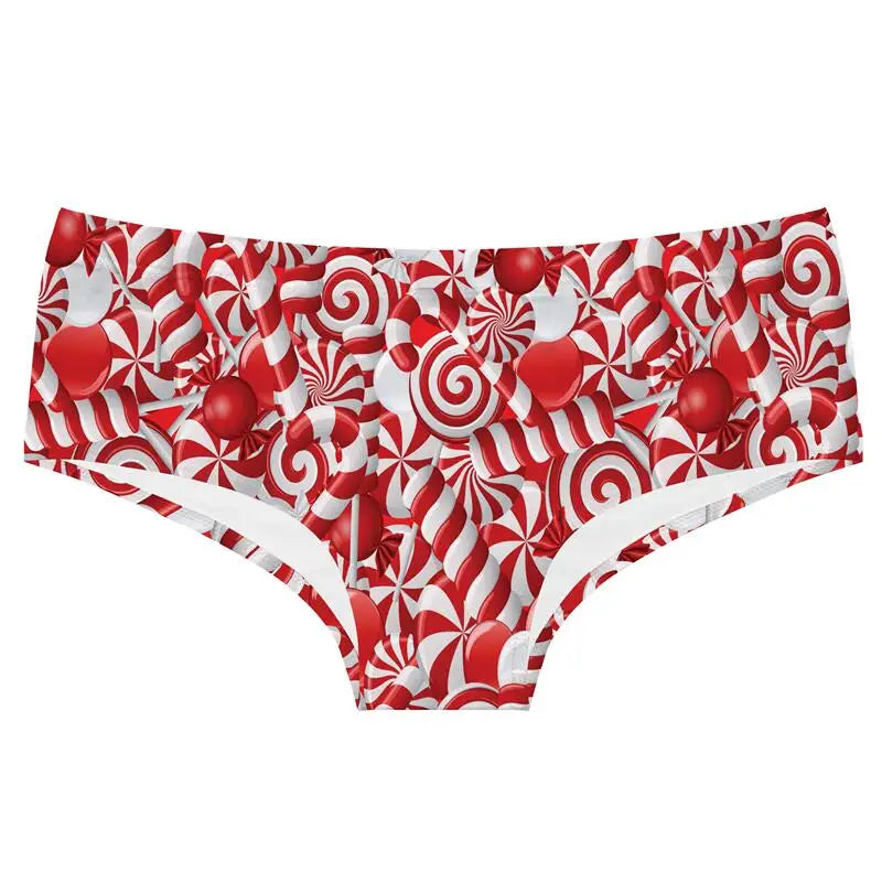 Women's Breathable Elastic Underpants Original Christmas Pattern Print Briefs Sexy Low-waist Knickers Sexy Butt Wrap T-pants