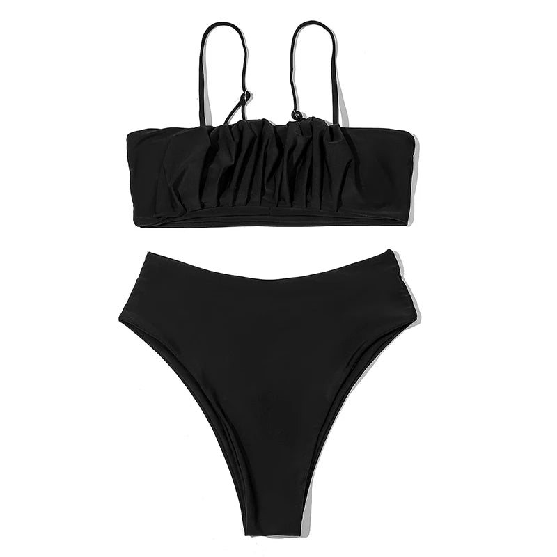 ZTVitality Folds Green Bikinis 2025 New Arrival Sexy Bikini Push Up Straps Padded Bra High Waist Swimsuit Female Swimwear Women