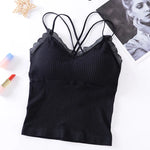 Summer Tank Top Women Crop Tops Sexy Lingerie Beauty Back Seamless Underwear Lace Bralette Camis Female Padded Camisole Femme