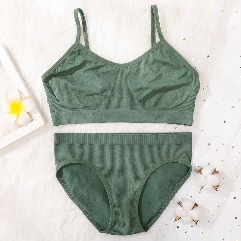 Women Seamless Bra And Panties Set Non-Wire Push-Up Bralette Female Low-Waist Thongs T-back Panties Sexy Lingerie Underwear Set