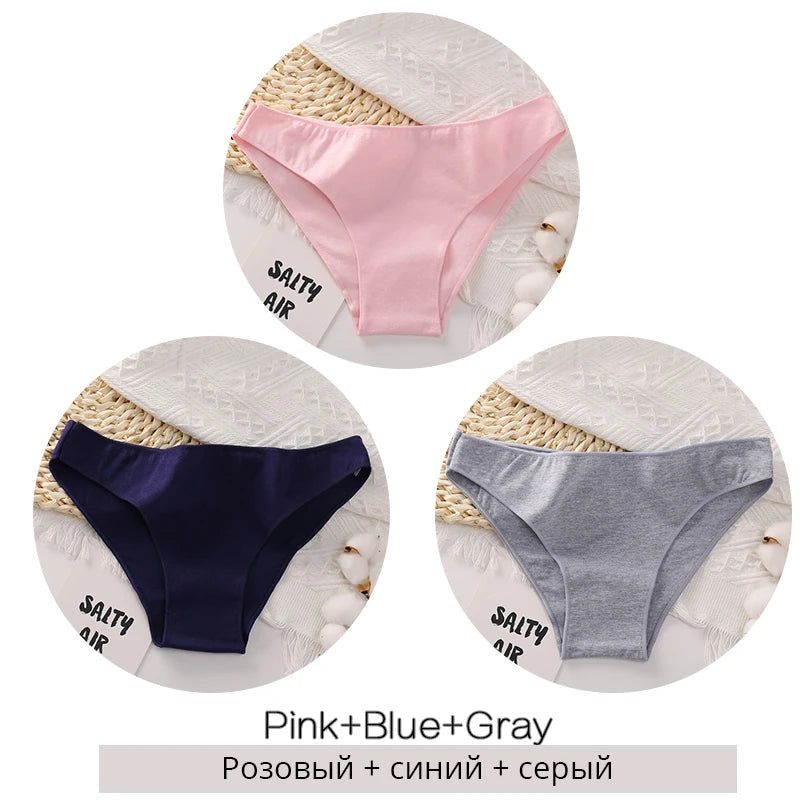 FINETOO M-2XL Women Cotton Underwear 3Pcs/set Comfortable Panties Ladies Plus Size Underpants Solid Color Briefs Female Lingerie