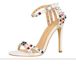 BIGTREE Shoes Color Rivets Women Sandals Roman Style Heeled Sandals Hollow Out High Heels Stiletto Sexy Party Shoes Sandals