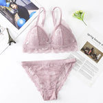 Women Lace Bra And Briefs Set Backless Bralette Solid Color Underwear Wireless Lace Bra Top Sexy Lingerie Set Female Intimates
