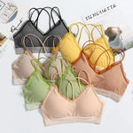 Gingham Lace Cross-Back Bralette Wireless Wrap Bra Sexy Lingerie Stretchy Beauty Cross Back Underwear Plaid Lace Trim Tube Bra