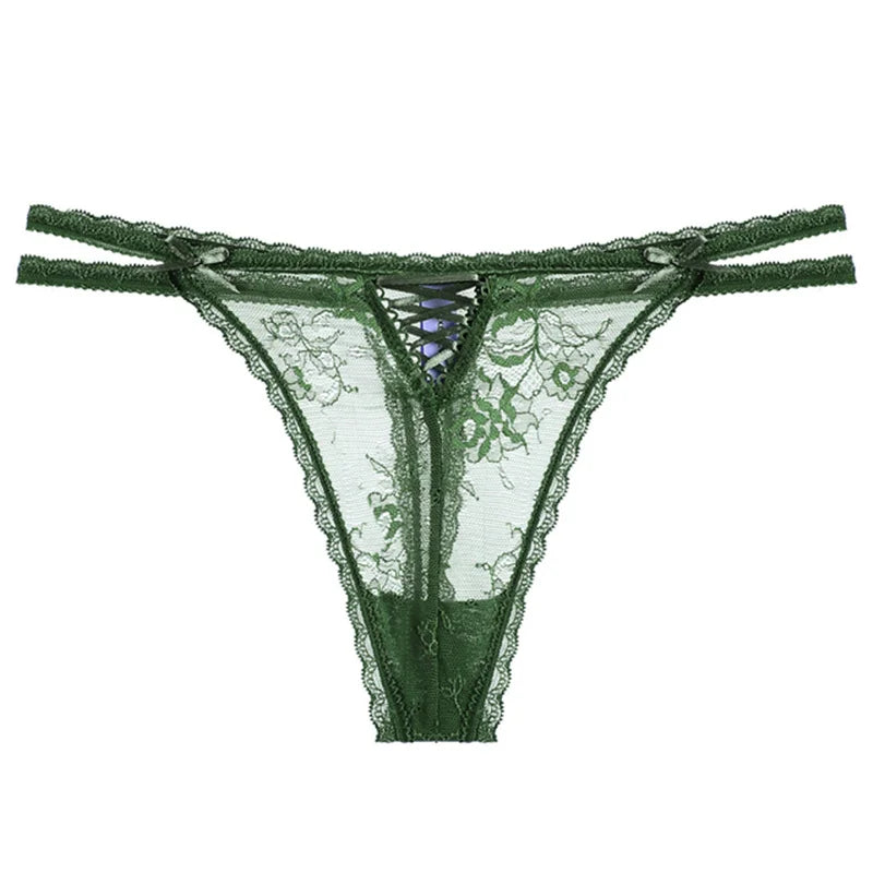 Seamless Invisible Female G-String Hollow Out Thin Belt Lady T-pants Sexy Cross-straps Thong Transparent Lace Women's T-back