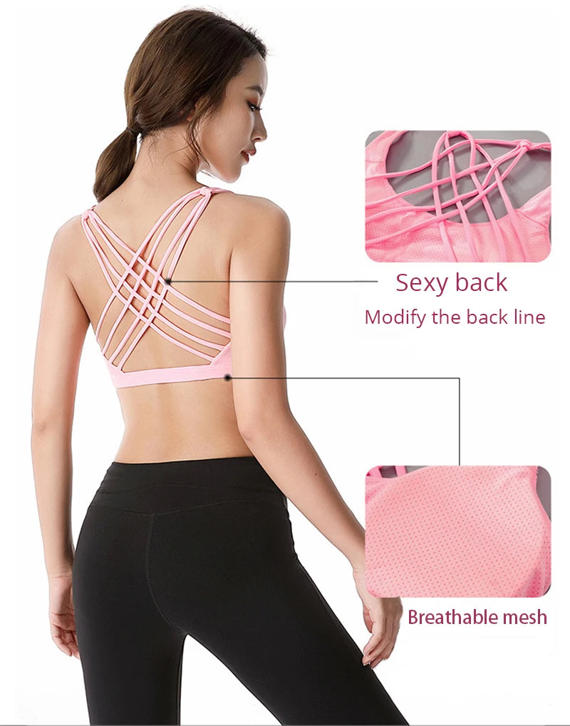 New Fitness Sports Bra for Women Push Up Cross Back Shockproof Running Gym Training Workout Yoga Underwear Crop Tops