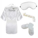 4pc set of bride robe eyemask slippers sash bridesmaid kimono wedding bridal party Bachelorette bathrobe getting ready robes