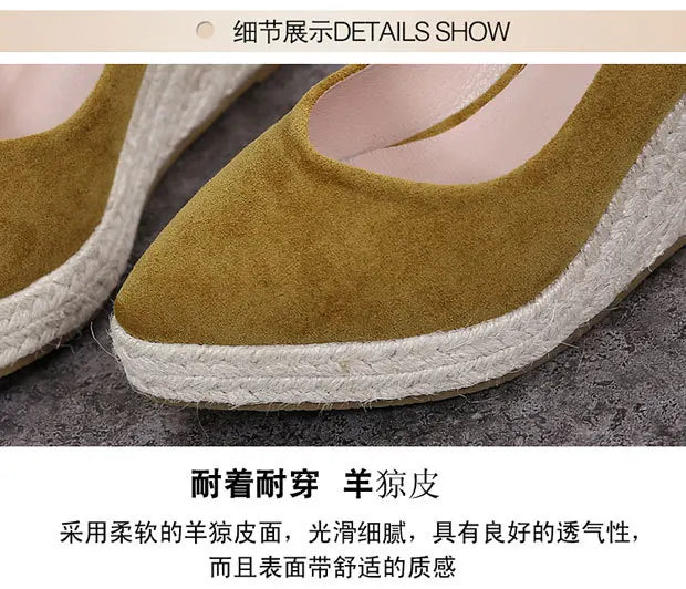 Suede princess women wedge shoes pointed toe pumps high heels platform Mary Jane office lady pumps party espadrilles cute shoesb