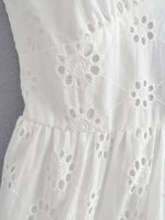 Foridol White Lace Sleeveless Summer Dress Women Hollow Out Embriodery Sundress Casual Button Beach Boho Vintage Short Dress