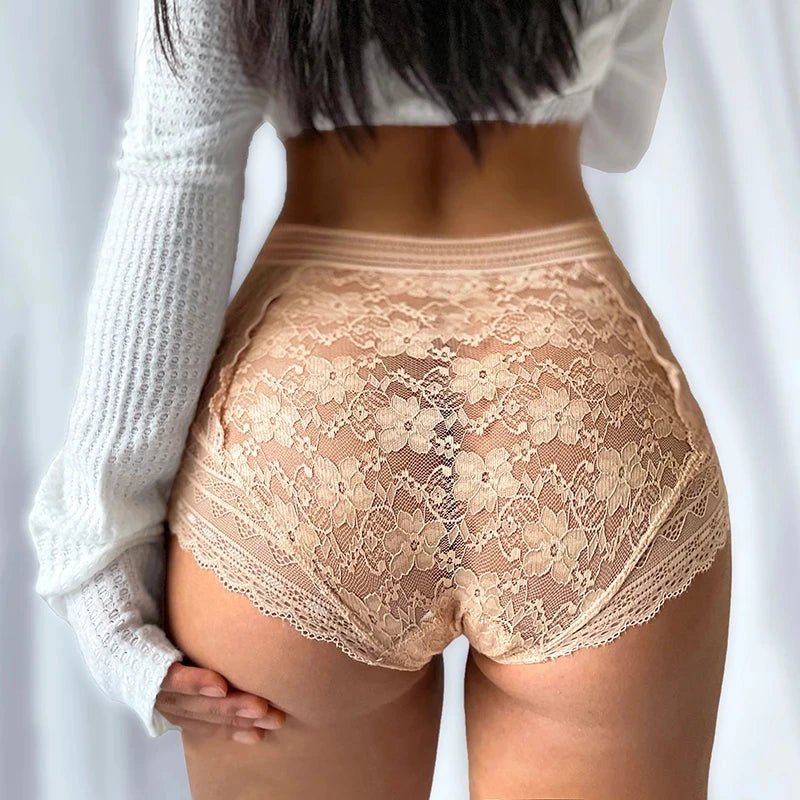 See-through Mesh Yarn Underpants Fitness Yoga Elastic High Waisted Boxer Shorts Embroidered Lace Briefs Seamless Women's Panties