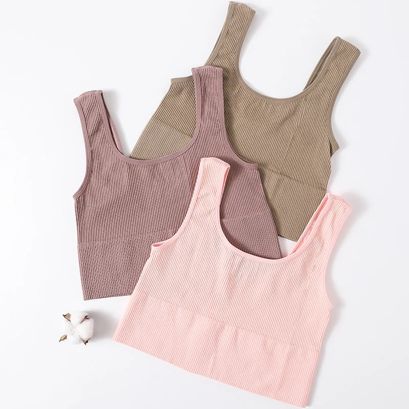 Women Crop Top Seamless Underwear Ribbed Bralette O Neck Bra Tops Female Bra Crop Top Fashion Tanks Top Streetwear Camisole