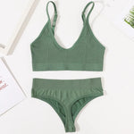 Women Ribbed Bra And Panties Set Seamless Underwear Top Women's V-Neck No Pad Lingerie Adjustable Straps Wire Free Bralette M-L