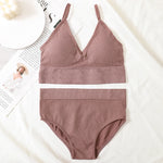 Women Bra And Panty Set Low Back Bra High Waist Briefs Female Sexy Lingerie Set Wire Free Brassiere Seamless Underwear Crop Top