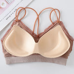 Gingham Lace Cross-Back Bralette Wireless Wrap Bra Sexy Lingerie Stretchy Beauty Cross Back Underwear Plaid Lace Trim Tube Bra