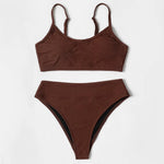 ZTVitality Push Up Solid High Waist Bikini 2025 New Straps Padded Ribbed Sexy Swimsuit Beachwear Swimwear Women Bathing Suit S-L
