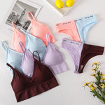 Women Seamless Bra Panties Set Sexy Thongs Sports Bra Crop Top Female Sexy Lingerie Set Fitness Stretchy Underwear Set